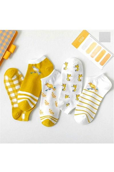 socksbox Γυναικείες πολύχρωμες κοντές κάλτσες /5 ζευγάρια/36-41/κίτρινο05