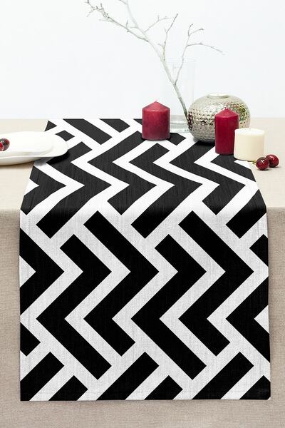 Realhomes Runner tricotat Raschel cu model geometric alb-negru