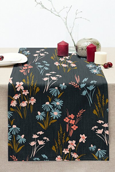Realhomes Siyah Zemin Üzerinde Renkli Çiçek Desenli Dijital Baskılı Modern Di...