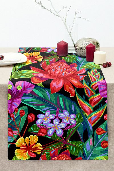 Realhomes Leaf Motif Digital Printed Modern Stitched Raschel Knitted Runner