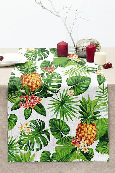 Realhomes Summer Tropical Patterned Special Designed Stitched Raschel Knitted Runner