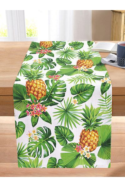 Realhomes Summer Tropical Patterned Special Designed Stitched Raschel Knitted Runner