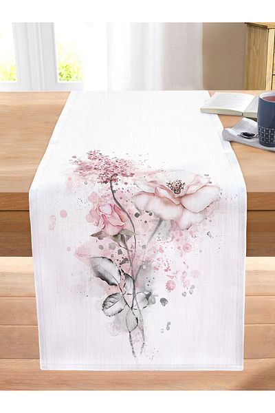 Realhomes Ogea Flower Themed Leaf Drawing Stitched Raschel Knitted Runner