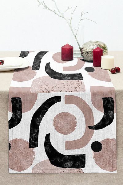 Realhomes Abstract Geometric Drawing Motif Stitched Raschel Knitted Runner on White Background