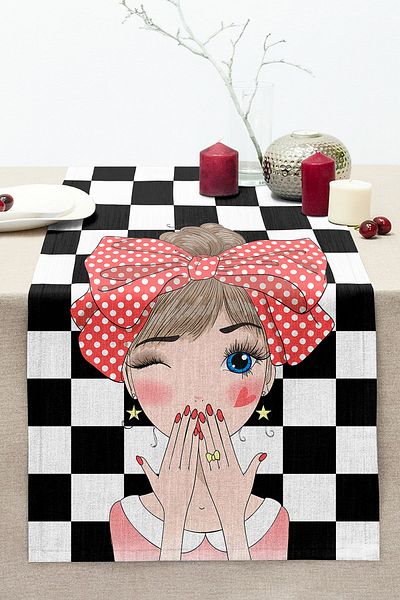 Realhomes Checkered Fashion Girl Digital Printed Modern Stitched Raschel Knitted Runner