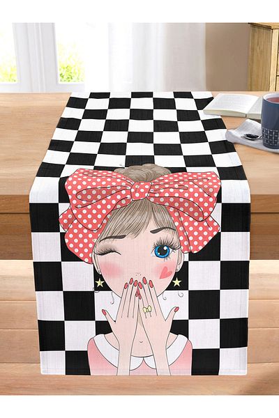 Realhomes Checkered Fashion Girl Digital Printed Modern Stitched Raschel Knitted Runner