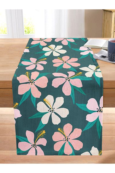 Realhomes Digital Printed Modern Stitched Raschel Knitted Runner with Leaf Motif on Colorful Background