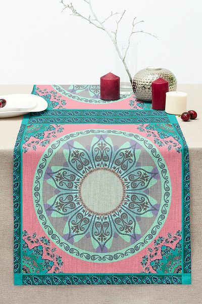 Realhomes Digital Printed Modern Stitched Raschel Knitted Runner with Tile Motif