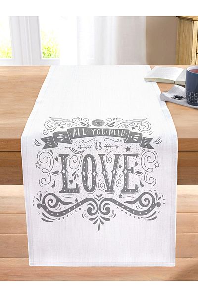 Realhomes Love Written Digital Print Decorative Stitched Raschel Knitted Runner
