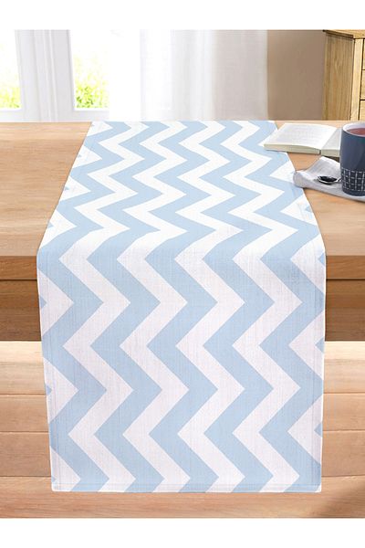 Realhomes Modern Zigzag Patterned Digital Printed Stitched Raschel Knitted Runner