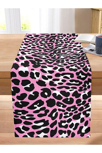 Realhomes Pink Colored Leopard Patterned Modern Stitched Raschel Knitted Runner