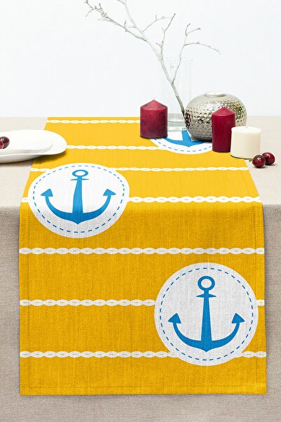 Realhomes عداء راشيل محبوك حديث مطبوع رقميًا مع رسم مرساة على خلفية صفراء