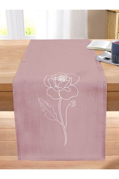 Realhomes White Floral Patterned Digital Printed Modern Stitched Raschel Knitted Runner on Pastel Background