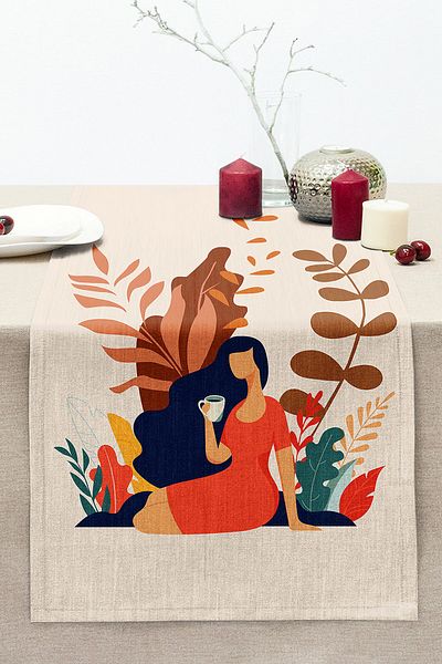 Realhomes Modern Stitched Raschel Knitted Runner with Tropical Leaves Women's Figures