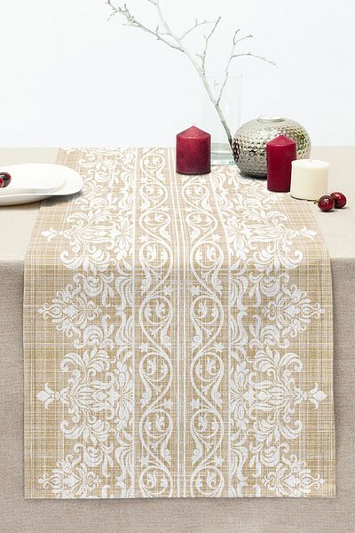 Realhomes Cream White Special Design Motif Decorative Stitched Raschel Knitted Runner