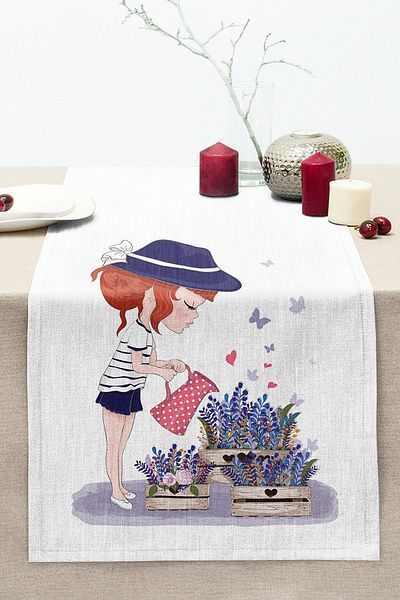 Realhomes Girl Themed Digital Printed Decorative Stitched Raschel Knitted Runner