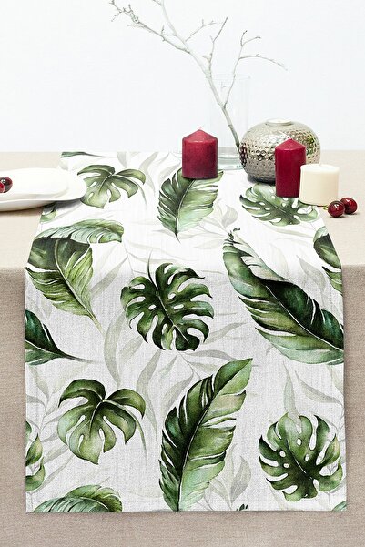 Realhomes Yeşil Tropik Yapraklar Tasarımlı Dijital Baskılı Modern Dikişli Raş...