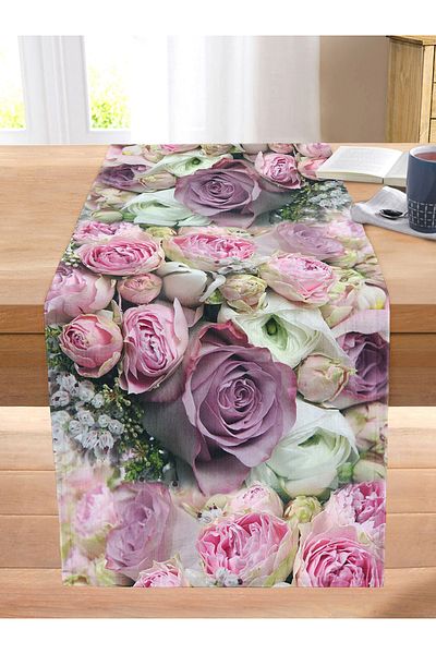 Realhomes Pink Roses Digital Printed Decorative Stitched Raschel Knitted Runner
