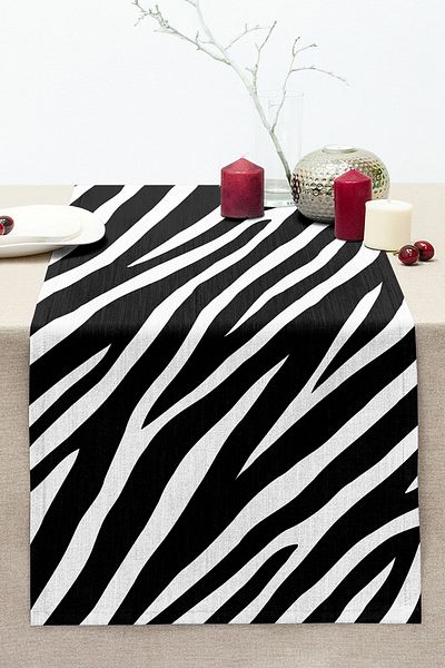 Realhomes Zebra Skin Patterned Digital Printed Modern Stitched Raschel Knitted Runner