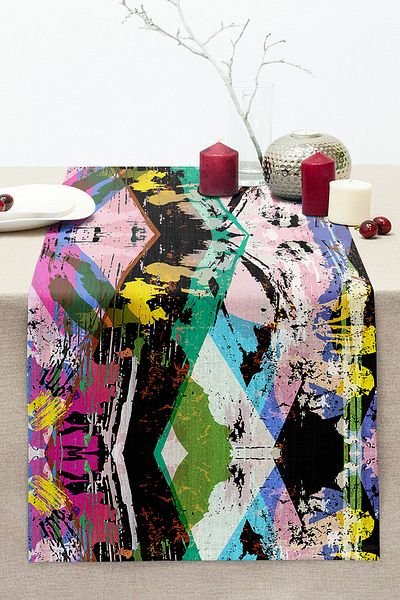 Realhomes Colorful Water Paint Brush Impact Motif Modern Stitched Raschel Knitted Runner
