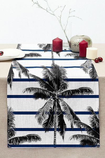 Realhomes Striped Palm Leaf Decorative Stitched Raschel Knitted Runner