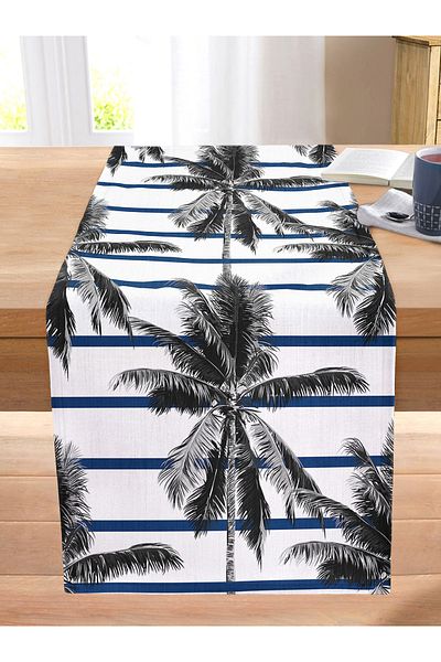 Realhomes Striped Palm Leaf Decorative Stitched Raschel Knitted Runner