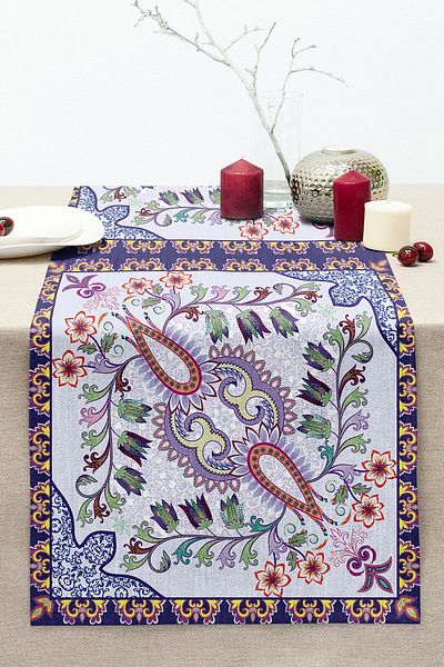 Realhomes Tile Patterned Digital Printed Modern Stitched Raschel Knitted Runner