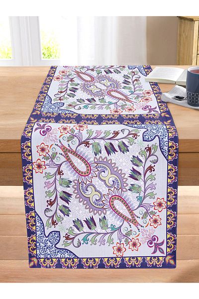 Realhomes Tile Patterned Digital Printed Modern Stitched Raschel Knitted Runner