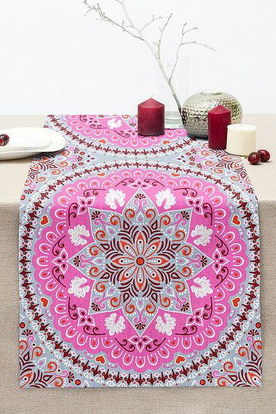 Realhomes Modern Digital Printed Stitched Raschel Knitted Runner with Flower Ring Motif