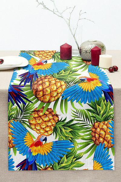 Realhomes Pineapple Tropical Patterned Special Design Digital Printed Modern Stitched Raschel Knitted Runner