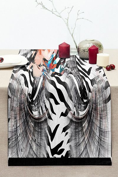Realhomes Zebra Pattern Special Design Digital Printed Modern Stitched Raschel Knitted Runner with Flower Motifs on the Floor
