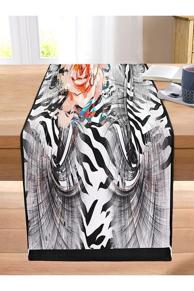 Realhomes Zebra Pattern Special Design Digital Printed Modern Stitched Raschel Knitted Runner with Flower Motifs on the Floor