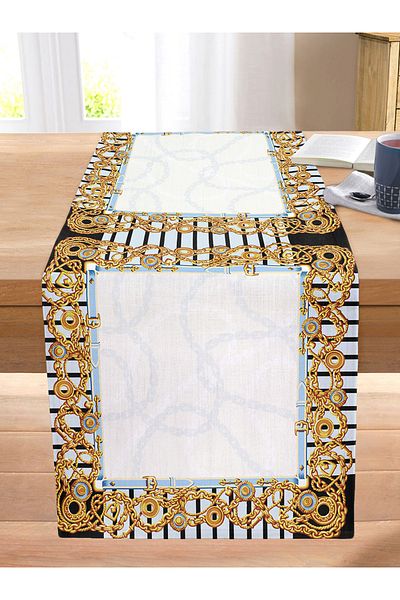 Realhomes Chain Patterned Special Design Digital Printed Modern Stitched Raschel Knitted Runner