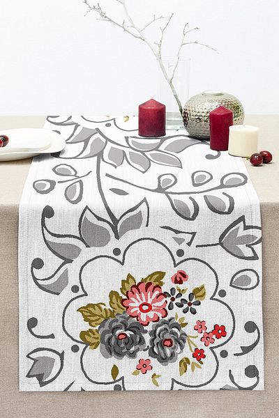 Realhomes Gray Themed Decorative Stitched Raschel Knitted Runner with Flower Design