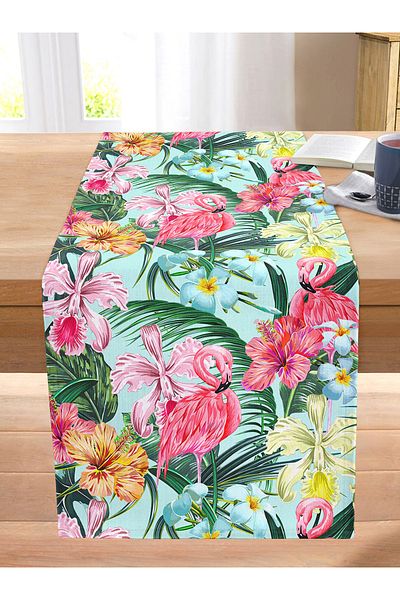 Realhomes Smiling Flamingo Motif Digital Printed Stitched Raschel Knitted Runner