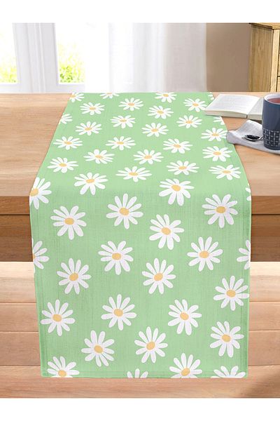 Realhomes Green Background Daisy Special Designed Digital Printed Modern Stitched Raschel Knitted Runner