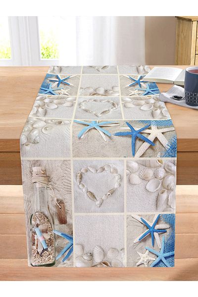 Realhomes Starfish Digital Printed Decorative Stitched Raschel Knitted Runner