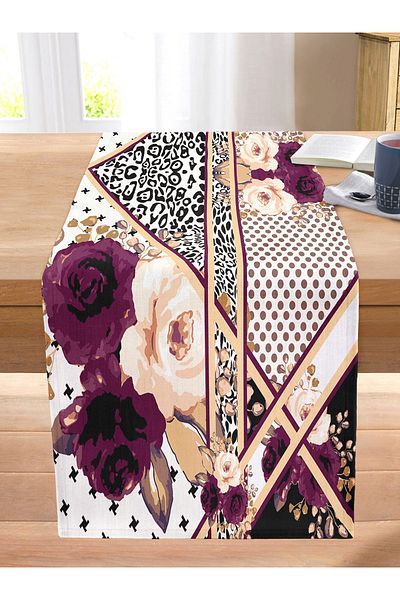 Realhomes Leopard and Polka Dot Special Design Digital Printed Modern Stitched Raschel Knitted Runner with Flower Motifs on the Floor