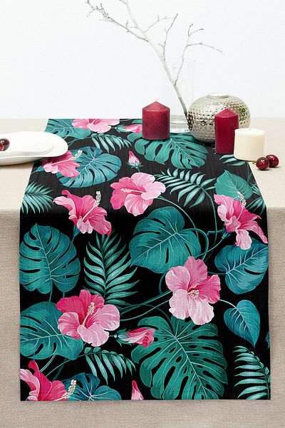 Realhomes Floral Patterned Digital Printed Stitched Raschel Knitted Runner