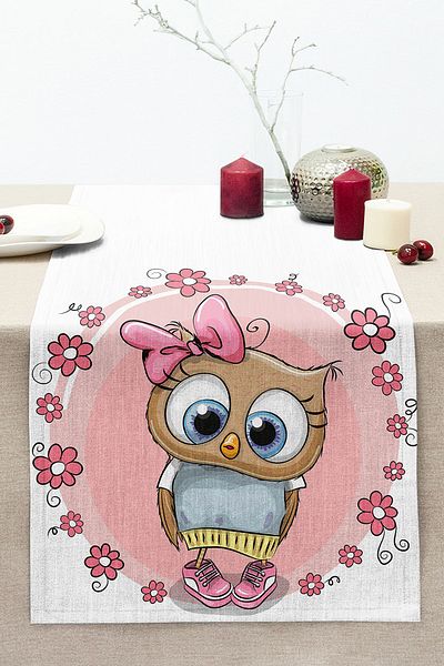 Realhomes Cute Owl with Ribbon Digital Printed Decorative Stitched Raschel Knitted Runner