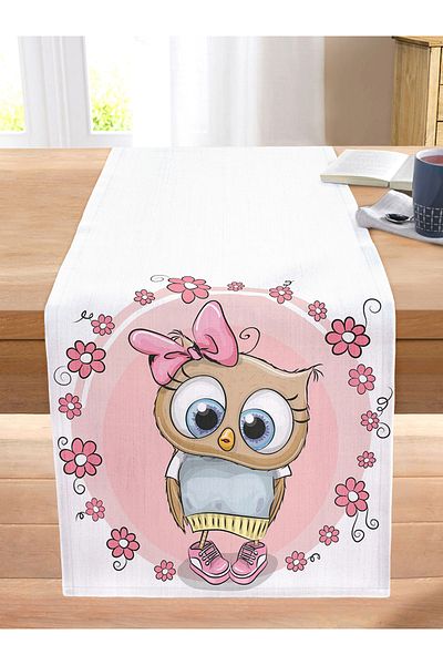 Realhomes Cute Owl with Ribbon Digital Printed Decorative Stitched Raschel Knitted Runner