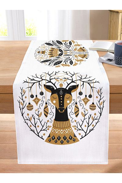 Realhomes Tile Drawing Cuckoo Clock Motif Digital Printed Decorative Stitched Raschel Knitted Runner