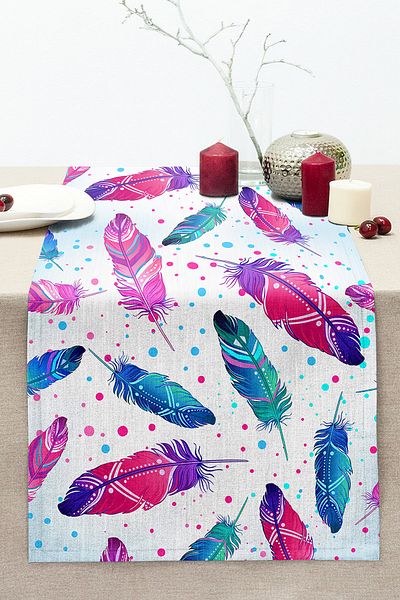 Realhomes Colorful Feathers Special Designed Digital Printed Modern Stitched Raschel Knitted Runner
