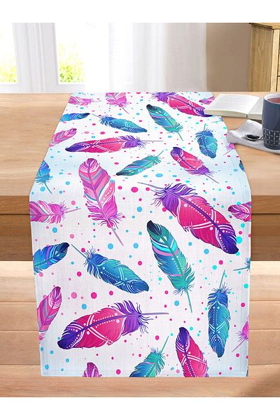 Realhomes Colorful Feathers Special Designed Digital Printed Modern Stitched Raschel Knitted Runner