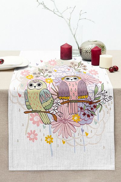 Realhomes Colorful Vintage Owl Motif Stitched Raschel Knitted Runner