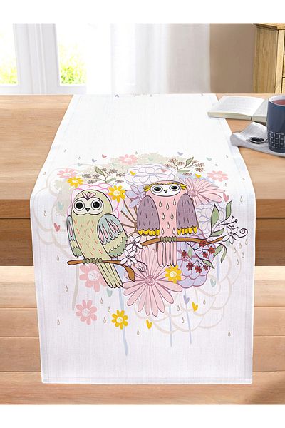 Realhomes Colorful Vintage Owl Motif Stitched Raschel Knitted Runner