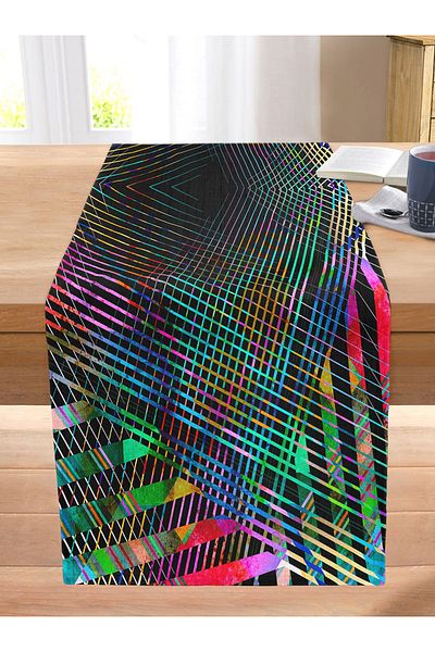 Realhomes Colorful Complex Geometric Patterned Special Design Digital Printed Modern Stitched Raschel Knitted Runner