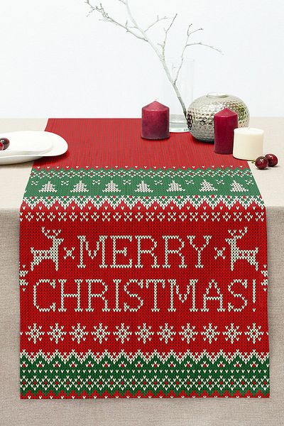 Realhomes Merry Christmas Motif Digital Printed Stitched Raschel Knitted Runner