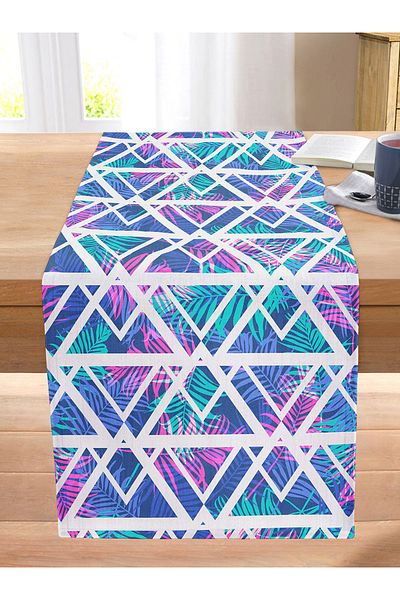Realhomes Palm Zigzag Patterned Digital Printed Stitched Raschel Knitted Runner