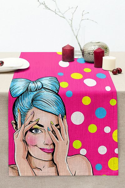 Realhomes Pop Art Digital Printed Decorative Stitched Raschel Knitted Runner